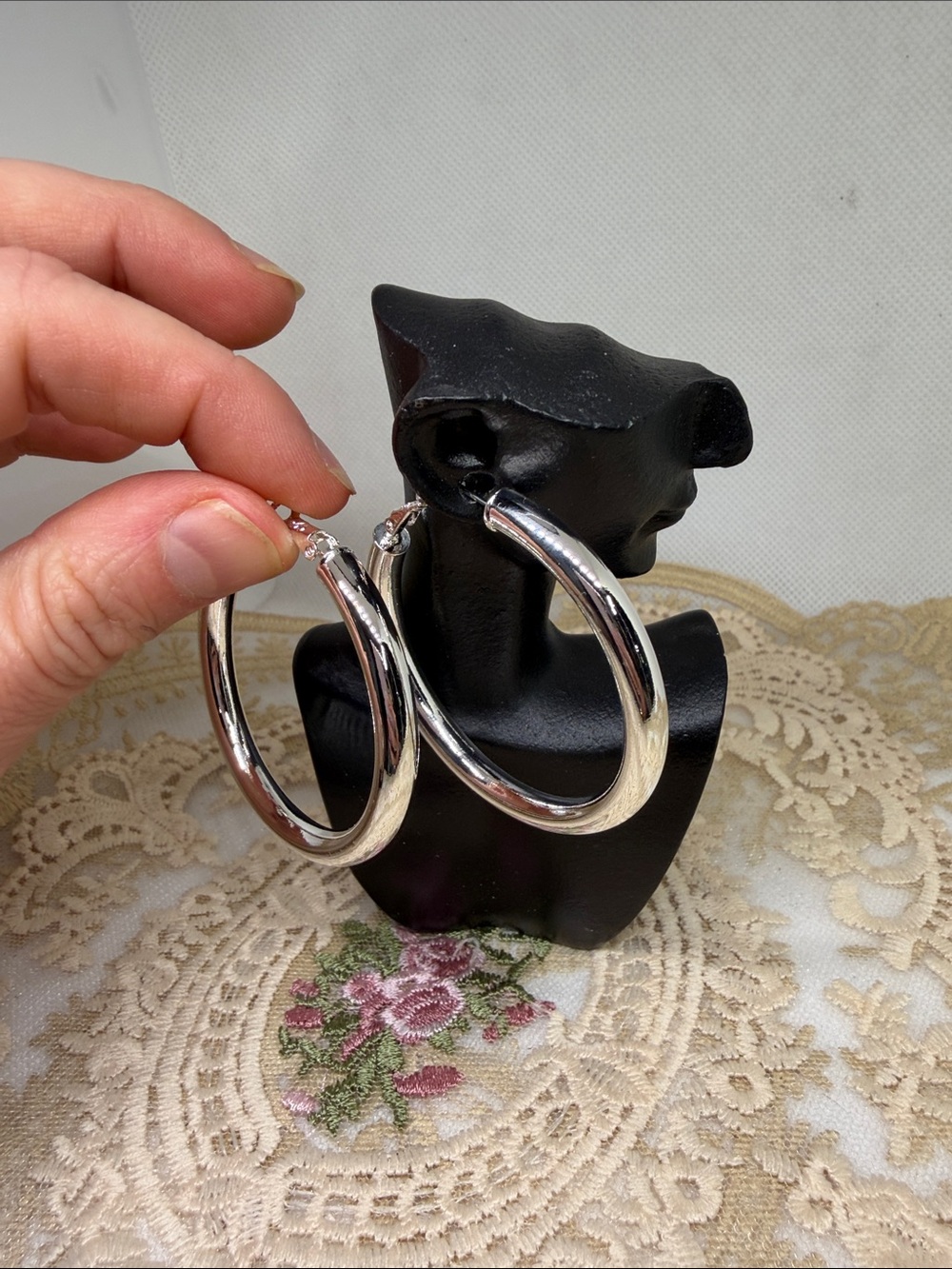 925 Sterling Silver Classic 2” Tube Hoop Earrings Timeless Everyday Statement - Picture 2 of 5